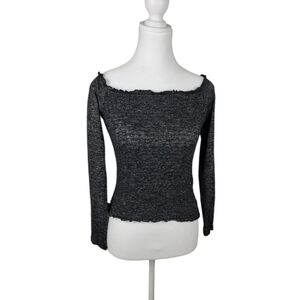 Hollister Womens Size Medium Top Off the Shoulder Long Sleeve Gray Smocked